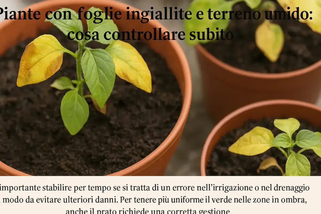 Piante con foglie ingiallite e terreno sempre umido: cosa controllare subito
